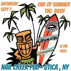 Next Saturday we will be in Utica at Nail Creek Pub with our pals Kronosaurus and The Jagaloons for the End of Summer Tiki Bash! Show starts at 8pm and is free!

https://facebook.com/events/s/end-of-summer-tiki-bash/881565050688710/