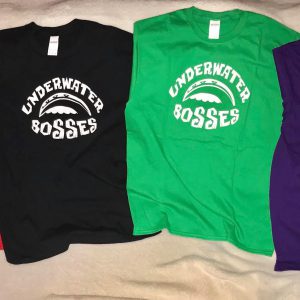 Underwater Bosses t-shirts are now available for purchase at our online store!!
We've got them in a variety of colors and sizes, 100% cotton, created by the amazing Remote Screen Printing of Vermont!
We've also got some deals for t-shirt & cd bundles with